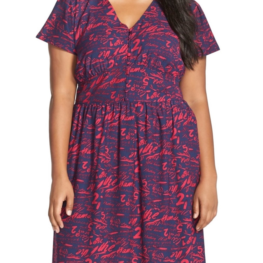 Sejour Fit and Flare Red and Navy Dress Size 16W